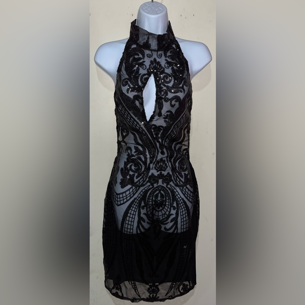 Black sequenced see-through dress